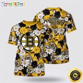 NHL Boston Bruins All Over Print T Shirt Tropical Begonia Flower Pattern Summer T Shirt
