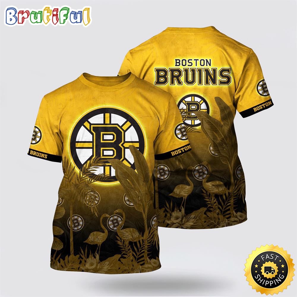 NHL Boston Bruins All Over Print T Shirt Tropical Flamingo Pattern Summer T Shirt