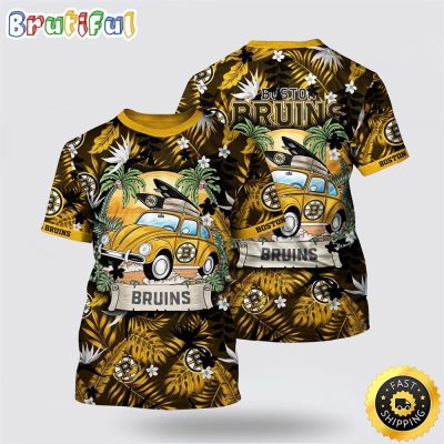 NHL Boston Bruins All Over Print T Shirt Tropical Forest Motif Car Traveling Summer T Shirt