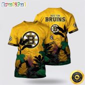 NHL Boston Bruins All Over Print T Shirt Tropical Forest Motifs Summer T Shirt