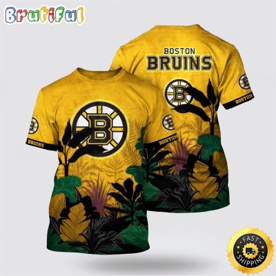 NHL Boston Bruins All Over Print T Shirt Tropical Forest Motifs Summer T Shirt