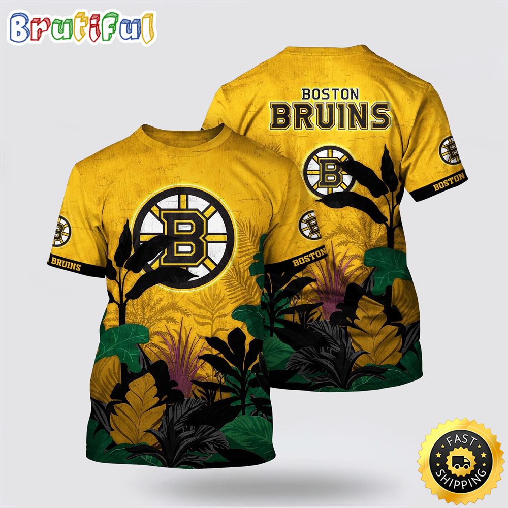 NHL Boston Bruins All Over Print T Shirt Tropical Forest Motifs Summer T Shirt NHL Boston Bruins All Over Print T Shirt Tropical Forest Motifs Summer T Shirt