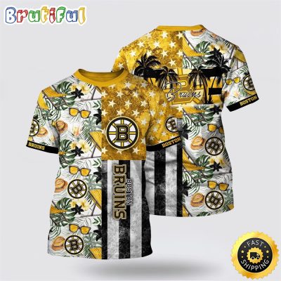 NHL Boston Bruins All Over Print T Shirt Tropical Hat And Glasses Pattern Summer T Shirt