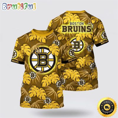NHL Boston Bruins All Over Print T Shirt Tropical Motifs Summer T Shirt