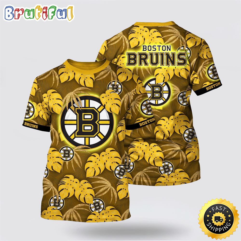 NHL Boston Bruins All Over Print T Shirt Tropical Motifs Summer T Shirt NHL Boston Bruins All Over Print T Shirt Tropical Motifs Summer T Shirt