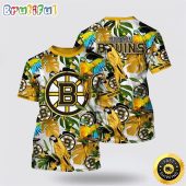 NHL Boston Bruins All Over Print T Shirt Tropical Parrot Pattern Summer T Shirt