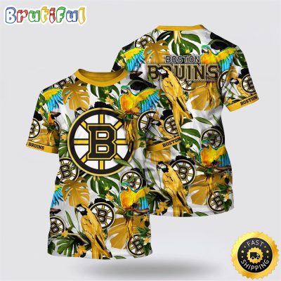 NHL Boston Bruins All Over Print T Shirt Tropical Parrot Pattern Summer T Shirt