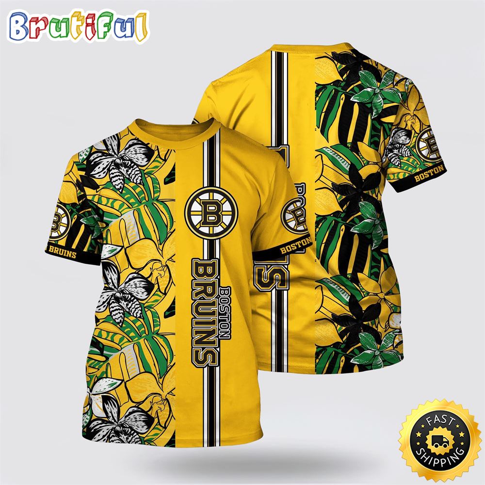 NHL Boston Bruins All Over Print T Shirt Tropical Tropical Forest Floral Pattern Summer T Shirt