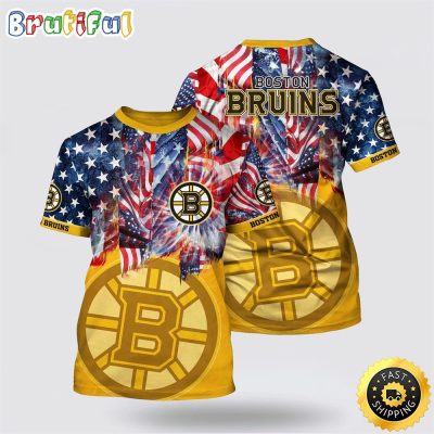 NHL Boston Bruins All Over Print T Shirt With American Independence Day Pattern Summer T Shirt