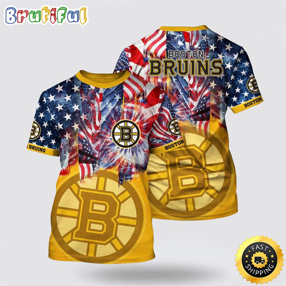 NHL Boston Bruins All Over Print T Shirt With American Independence Day Pattern Summer T Shirt