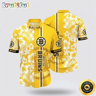 NHL Boston Bruins Hawaiian Shirt Tropical Apricot Blossom Pattern Summer Hawaiian Shirt