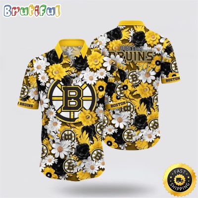 NHL Boston Bruins Hawaiian Shirt Tropical Begonia Flower Pattern Summer Hawaiian Shirt