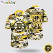NHL Boston Bruins Hawaiian Shirt Tropical Desert Island Motif Summer Hawaiian Shirt