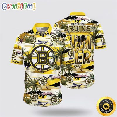 NHL Boston Bruins Hawaiian Shirt Tropical Desert Island Motif Summer Hawaiian Shirt