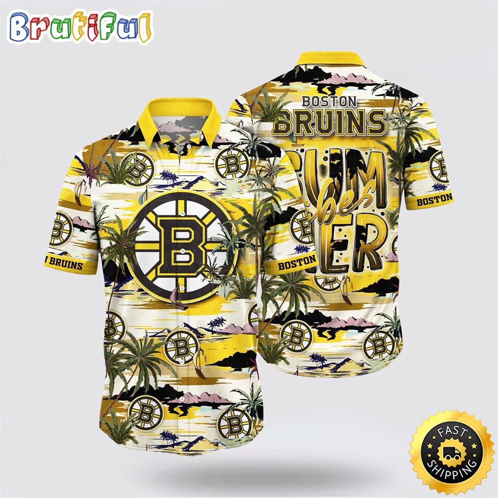 NHL Boston Bruins Hawaiian Shirt Tropical Desert Island Motif Summer Hawaiian Shirt NHL Boston Bruins Hawaiian Shirt Tropical Desert Island Motif Summer Hawaiian Shirt