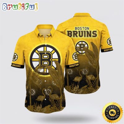 NHL Boston Bruins Hawaiian Shirt Tropical Flamingo Pattern Summer Hawaiian Shirt
