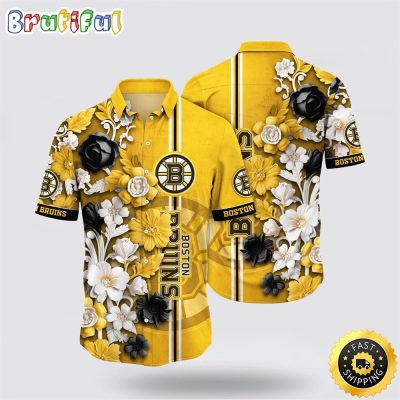 NHL Boston Bruins Hawaiian Shirt Tropical Hepatica Floral Pattern Summer Hawaiian Shirt