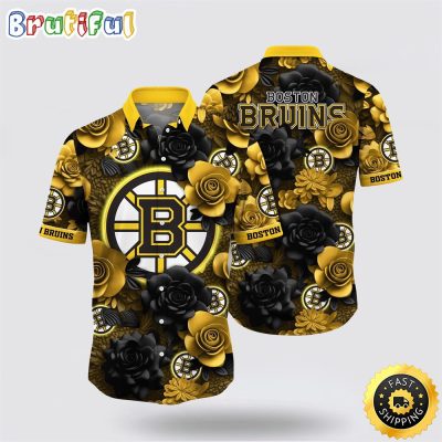 NHL Boston Bruins Hawaiian Shirt Tropical Rose Pattern Summer Hawaiian Shirt