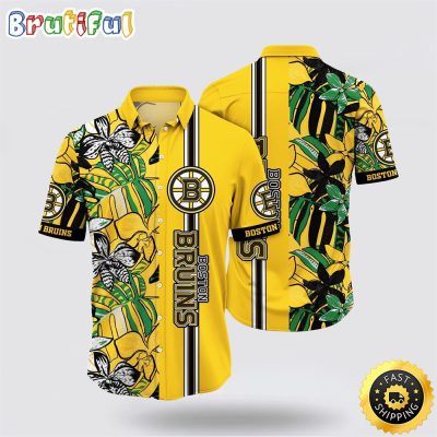 NHL Boston Bruins Hawaiian Shirt Tropical Tropical Forest Floral Pattern Summer Hawaiian Shirt