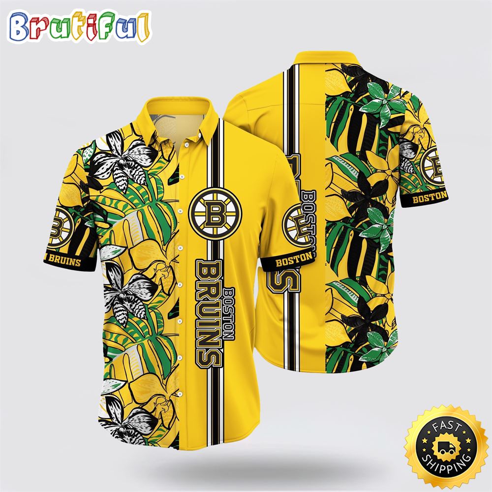 NHL Boston Bruins Hawaiian Shirt Tropical Tropical Forest Floral Pattern Summer Hawaiian Shirt