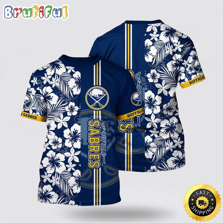 NHL Buffalo Sabres All Over Print T Shirt Tropical Apricot Blossom Pattern Summer T Shirt