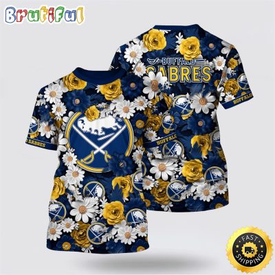 NHL Buffalo Sabres All Over Print T Shirt Tropical Begonia Flower Pattern Summer T Shirt