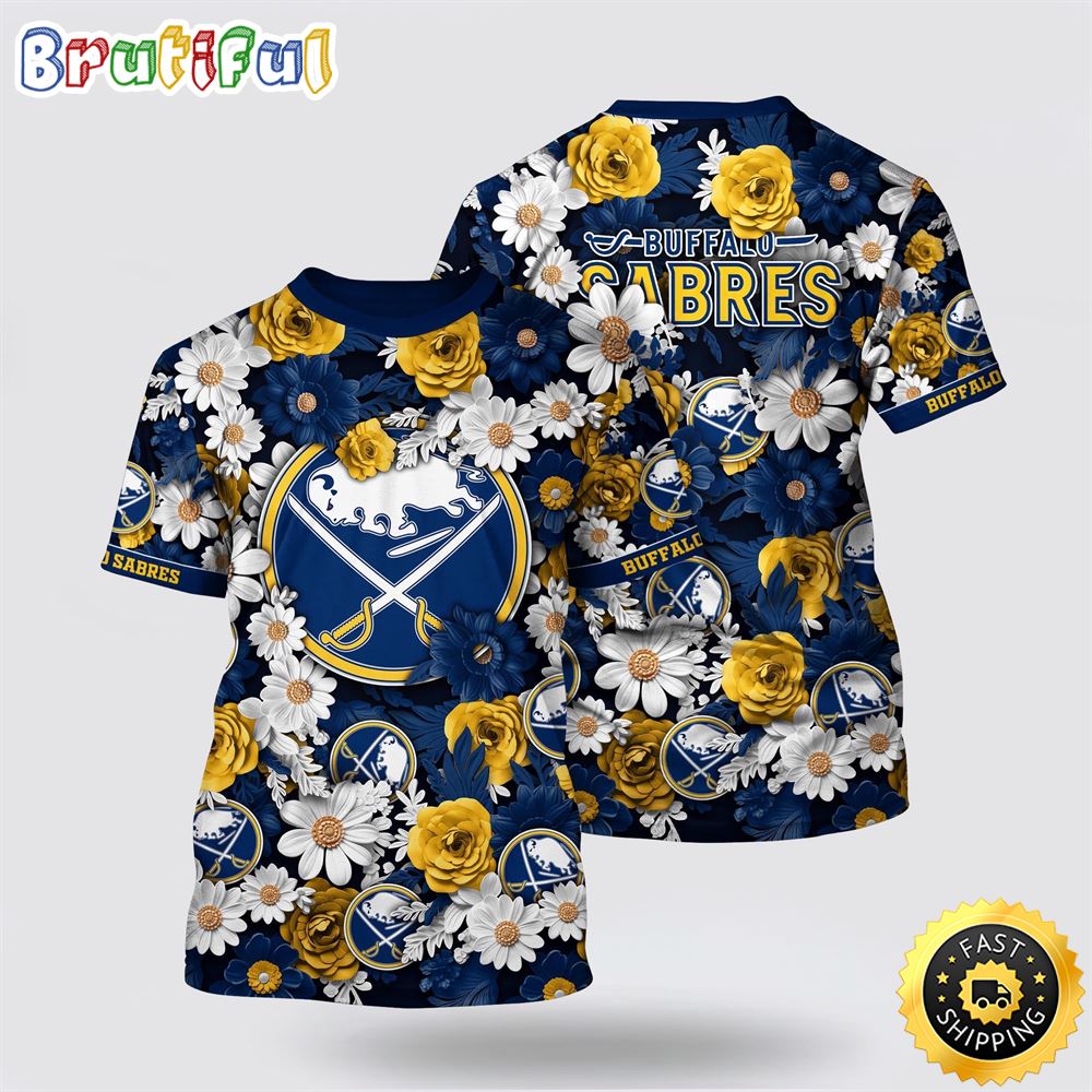 NHL Buffalo Sabres All Over Print T Shirt Tropical Begonia Flower Pattern Summer T Shirt