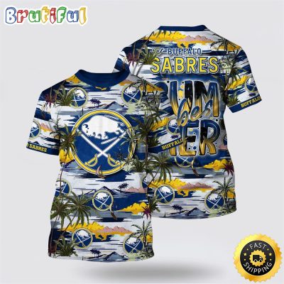 NHL Buffalo Sabres All Over Print T Shirt Tropical Desert Island Motif Summer T Shirt