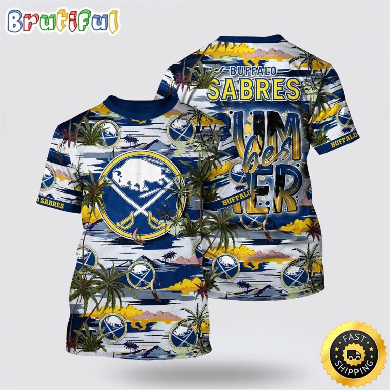 NHL Buffalo Sabres All Over Print T Shirt Tropical Desert Island Motif Summer T Shirt
