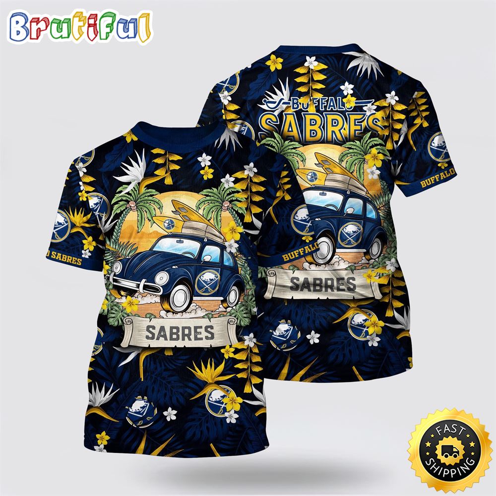 NHL Buffalo Sabres All Over Print T Shirt Tropical Forest Motif Car Traveling Summer T Shirt