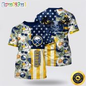 NHL Buffalo Sabres All Over Print T Shirt Tropical Hat And Glasses Pattern Summer T Shirt