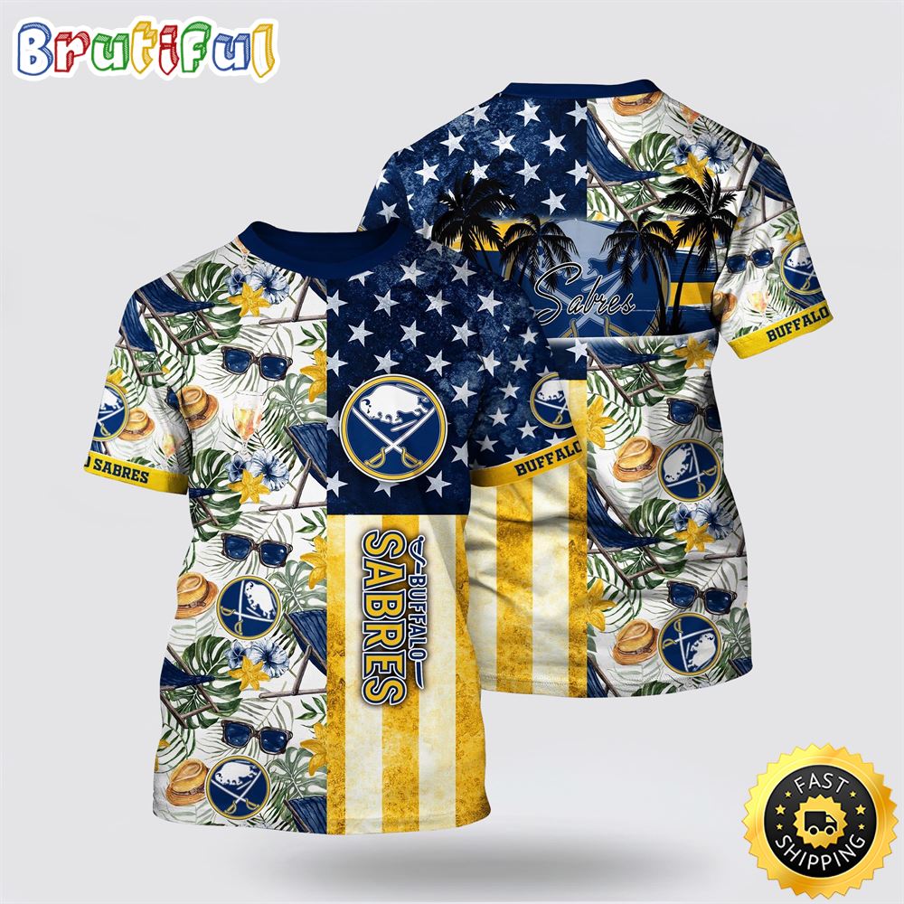 NHL Buffalo Sabres All Over Print T Shirt Tropical Hat And Glasses Pattern Summer T Shirt
