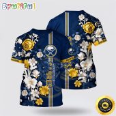 NHL Buffalo Sabres All Over Print T Shirt Tropical Hepatica Floral Pattern Summer T Shirt