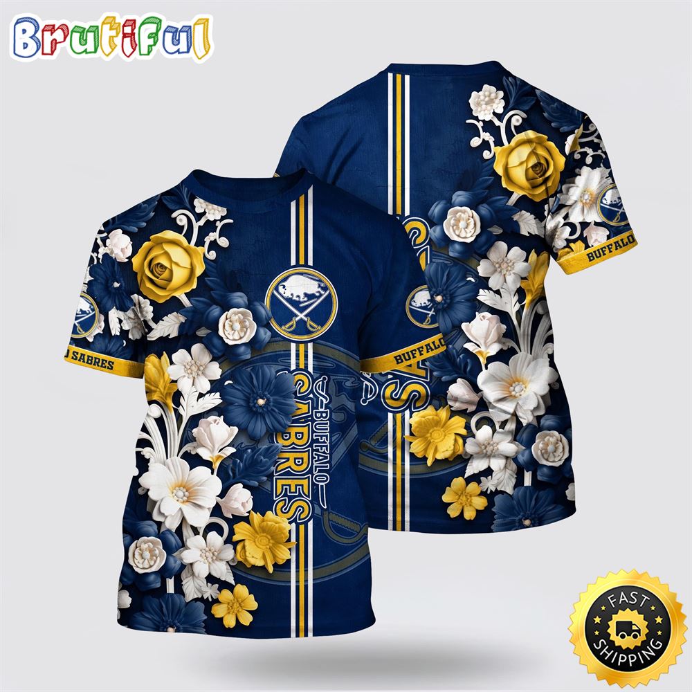 NHL Buffalo Sabres All Over Print T Shirt Tropical Hepatica Floral Pattern Summer T Shirt