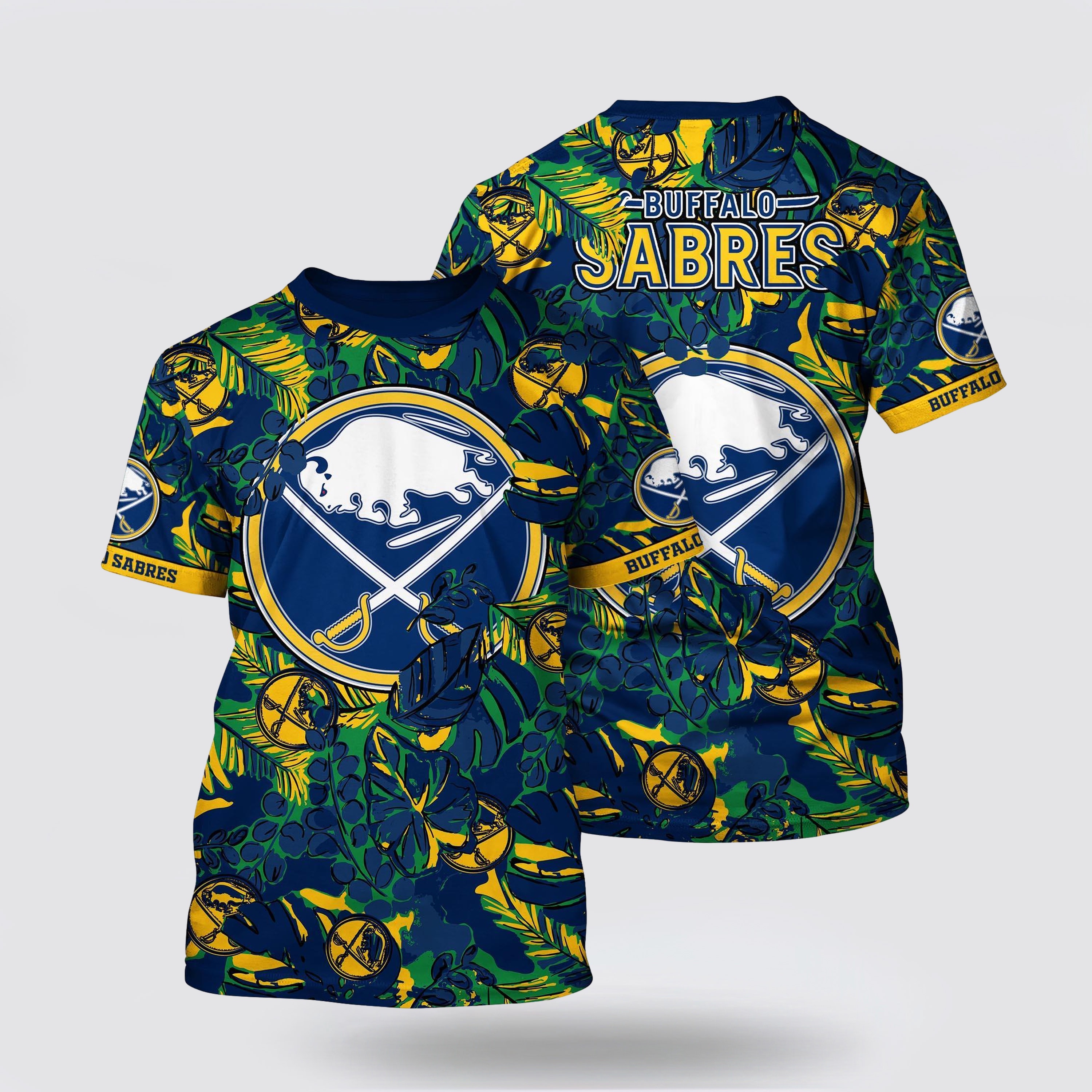 NHL Buffalo Sabres All Over Print T Shirt Tropical Leaf Pattern Summer T Shirt NHL Buffalo Sabres All Over Print T Shirt Tropical Leaf Pattern Summer T Shirt