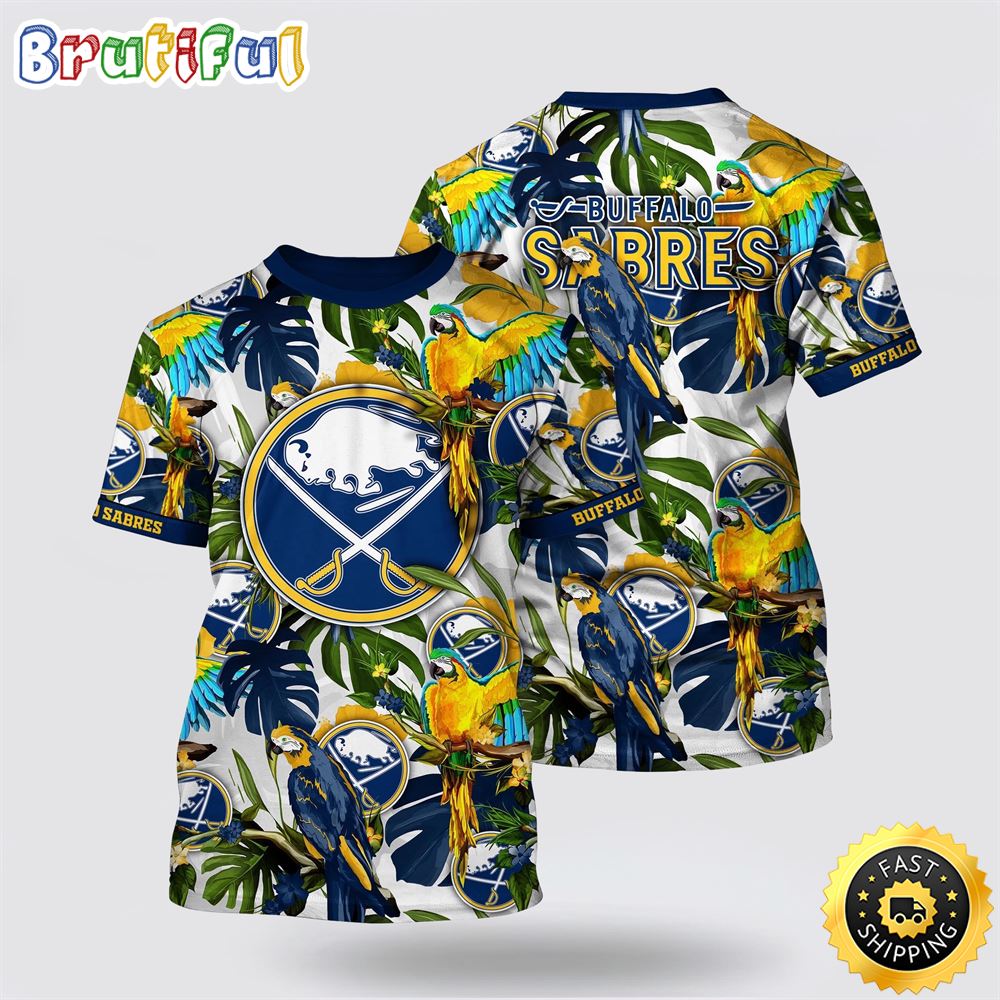 NHL Buffalo Sabres All Over Print T Shirt Tropical Parrot Pattern Summer T Shirt NHL Buffalo Sabres All Over Print T Shirt Tropical Parrot Pattern Summer T Shirt
