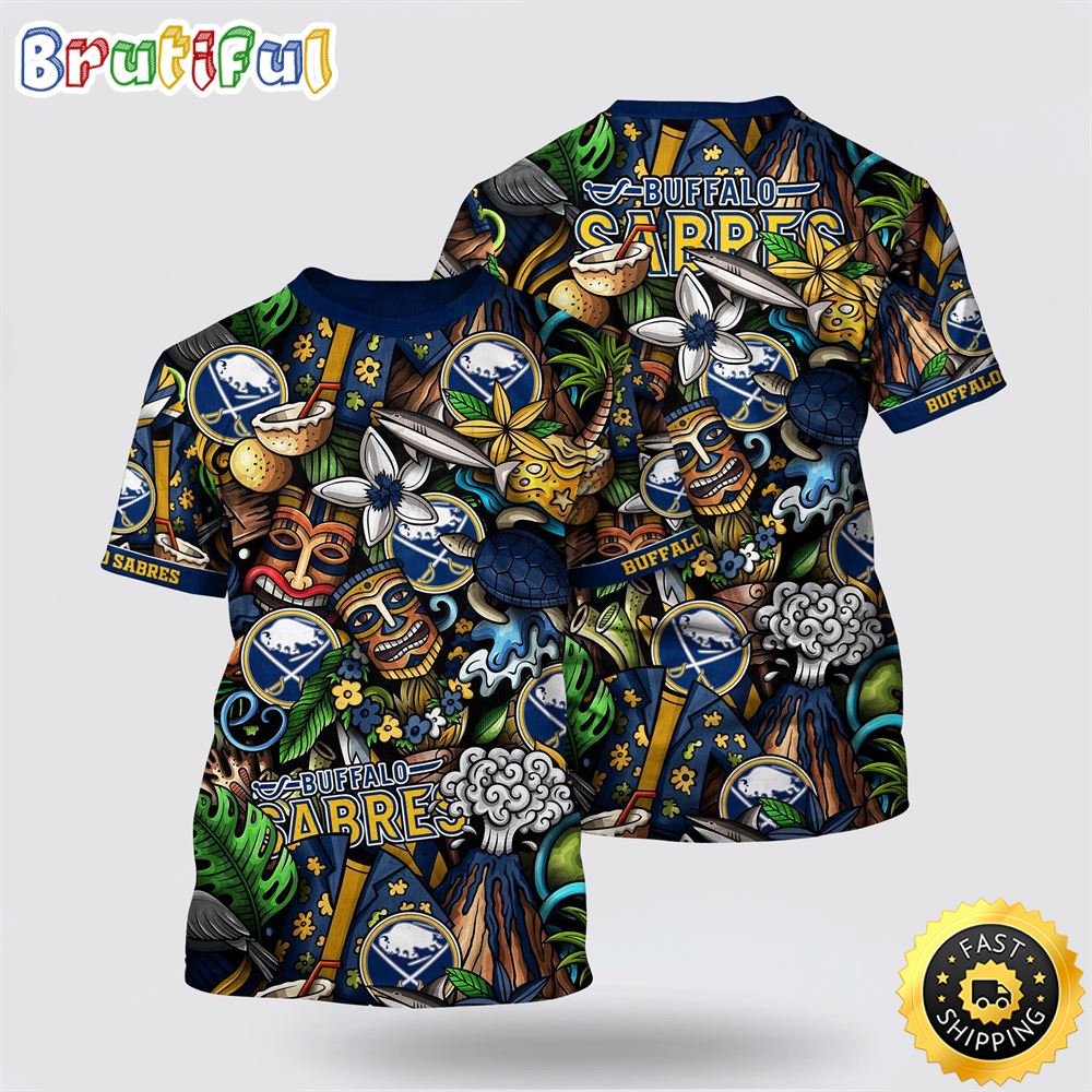 NHL Buffalo Sabres All Over Print T Shirt Tropical Tiki Pattern Summer T Shirt NHL Buffalo Sabres All Over Print T Shirt Tropical Tiki Pattern Summer T Shirt