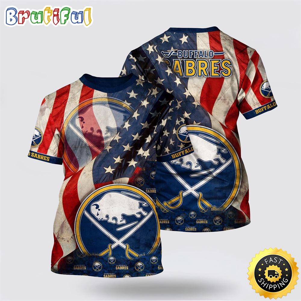 NHL Buffalo Sabres All Over Print T Shirt With American Flag Pattern Summer T Shirt