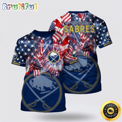 NHL Buffalo Sabres All Over Print T Shirt With American Independence Day Pattern Summer T Shirt