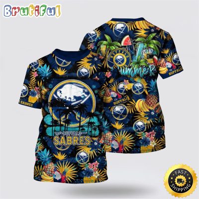 NHL Buffalo Sabres All Over Print T Shirt With Tropical Fruits Summer T Shirt
