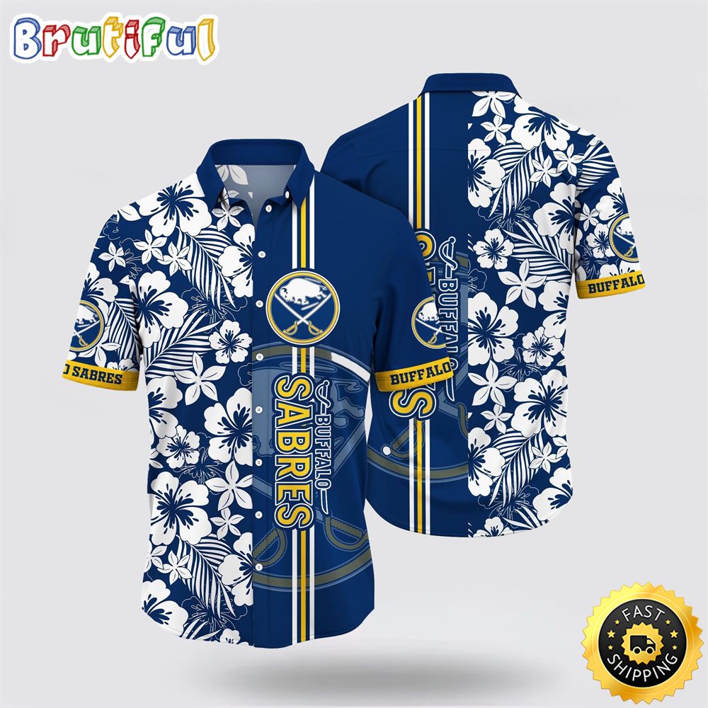 NHL Buffalo Sabres Hawaiian Shirt Tropical Apricot Blossom Pattern Summer Hawaiian Shirt
