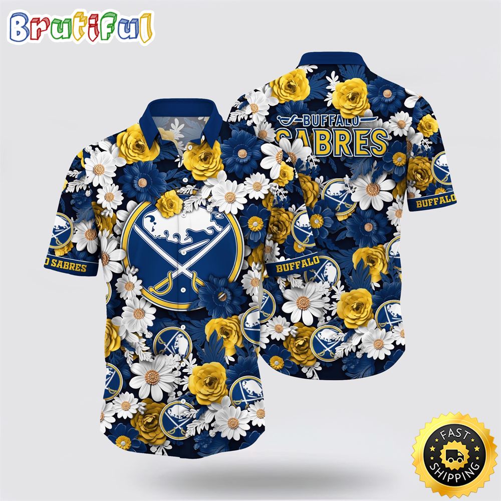 NHL Buffalo Sabres Hawaiian Shirt Tropical Begonia Flower Pattern Summer Hawaiian Shirt