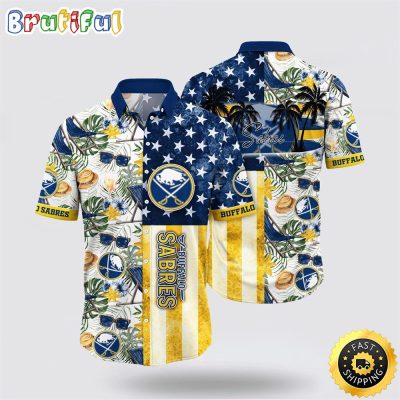 NHL Buffalo Sabres Hawaiian Shirt Tropical Hat And Glasses Pattern Summer Hawaiian Shirt