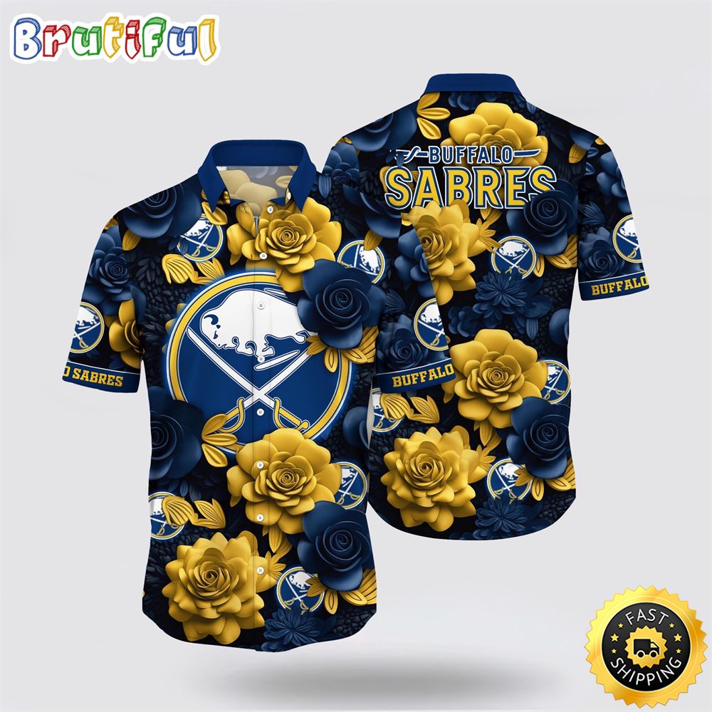 NHL Buffalo Sabres Hawaiian Shirt Tropical Rose Pattern Summer Hawaiian Shirt