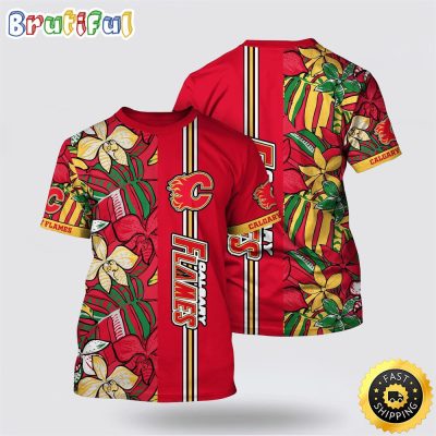 NHL Calgary Flames All Over Print T Shirt Tropical Tropical Forest Floral Pattern Summer T Shirt