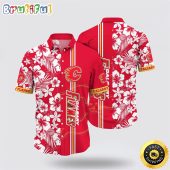 NHL Calgary Flames Hawaiian Shirt Tropical Apricot Blossom Pattern Summer Hawaiian Shirt