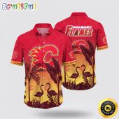 NHL Calgary Flames Hawaiian Shirt Tropical Flamingo Pattern Summer Hawaiian Shirt