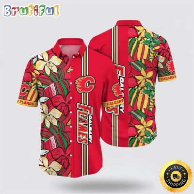 NHL Calgary Flames Hawaiian Shirt Tropical Tropical Forest Floral Pattern Summer Hawaiian Shirt
