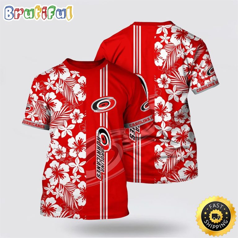 NHL Carolina Hurricanes All Over Print T Shirt Tropical Apricot Blossom Pattern Summer T Shirt