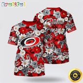 NHL Carolina Hurricanes All Over Print T Shirt Tropical Begonia Flower Pattern Summer T Shirt